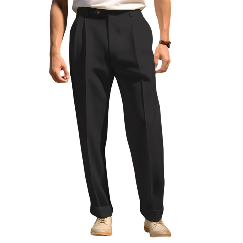 Men s Fit Dress Pants Solid Color Flat Front Trousers Classic Business Casual Suit Pants Modern Formal Wear Hemmed Bottoms