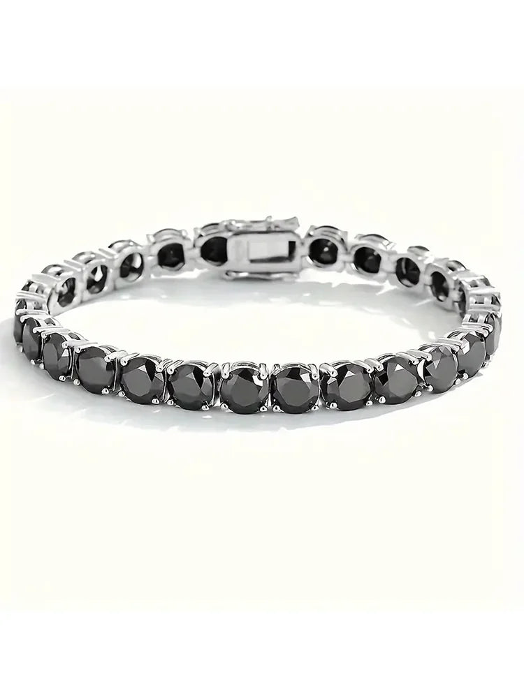 S925 Silver Plated 18K Gold Bracelet, Unisex Fashion Strap with Black Moissanite, Comes with Gift Box, Mother's Day Gift