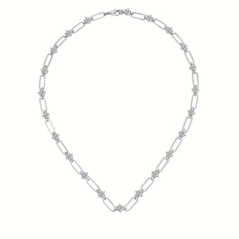 1pc S925 Silver Plated 18K Gold 12CT Moissanite Hip Hop Simple Unisex Paper Clip Necklace, Moissanite Gemstone Jewelry | Gifts f