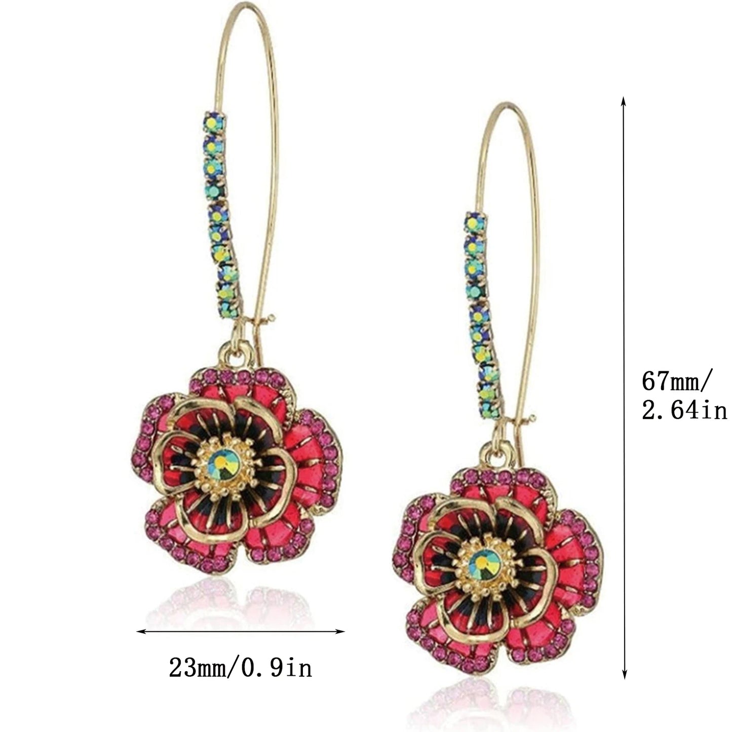 925 Silver, Wild Rose Earrings, Women's Earrings with Synthetic Zirconia, Stylish, Elegant, Luxurious, Cool and Trendy, Gifts fo