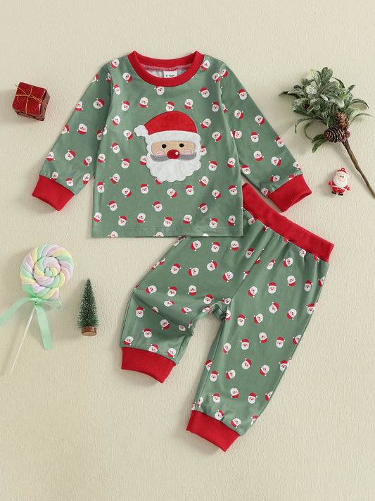 Toddler 2-Piece Christmas Pajama Set with Reindeer Print Long Sleeve Top and Pants Festive Holiday Sleepwear for Kids