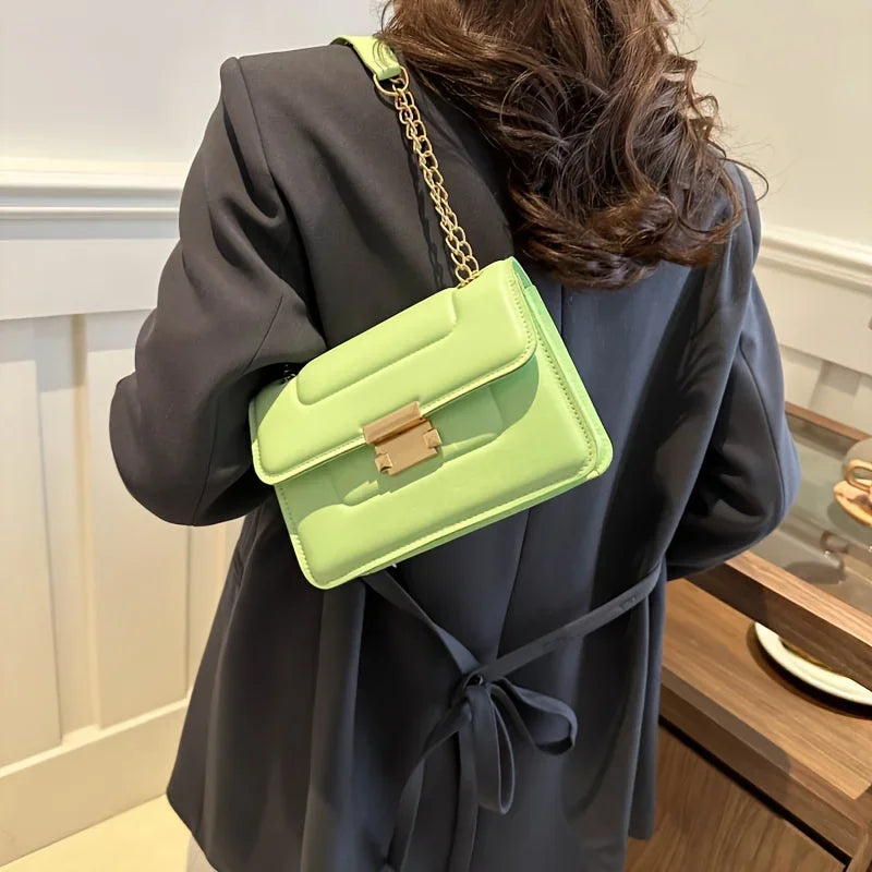 Chain Crossbody Bag, Classic Mini Shoulder Bag, Women's Simple Handbag & Square Purse