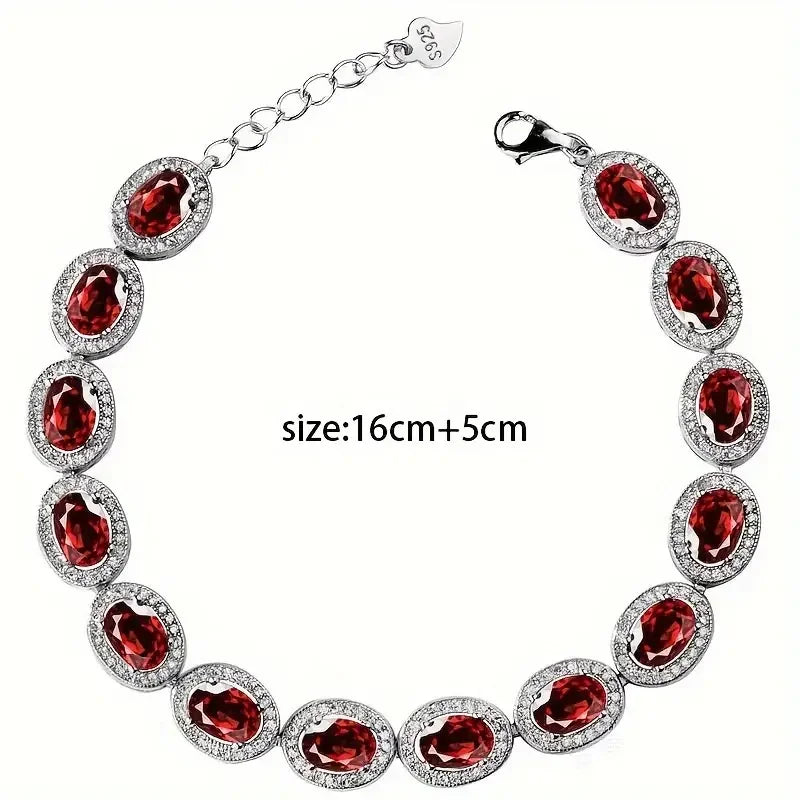 One S925 Silver Natural Stone Simple Garnet Red Bracelet, Gift For Mom |Gift For Her |Birthday |Wedding |Anniversary |Participat