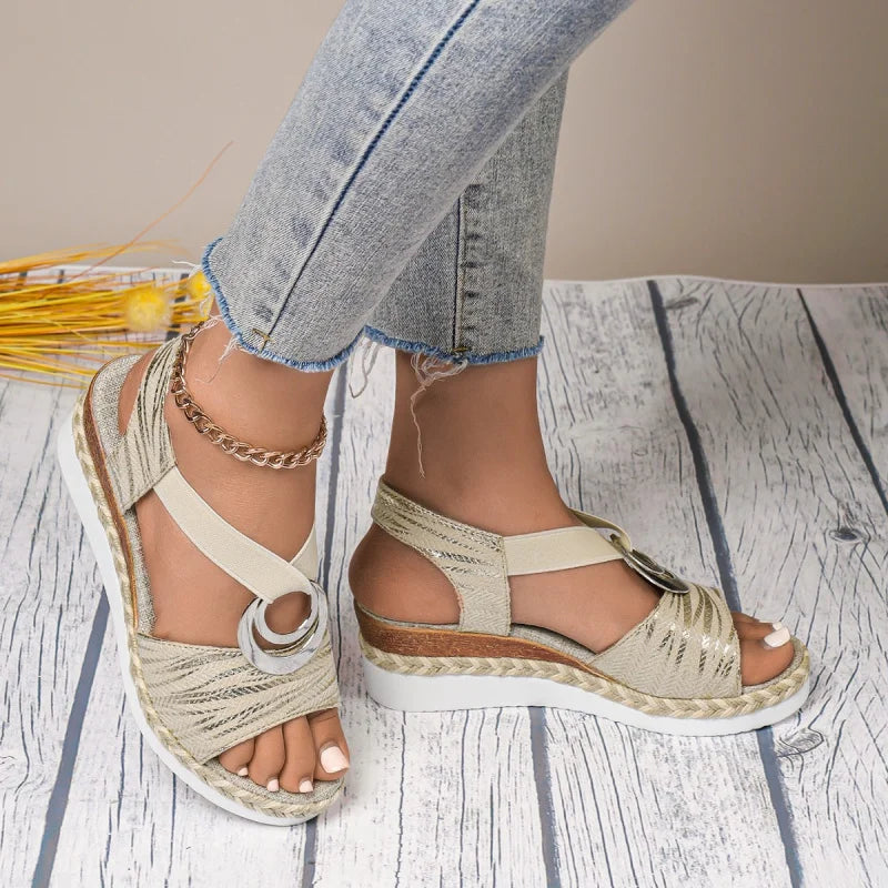 Women'S Sandals Thick Sole Wedge Shoes High Heels Hemp Rope Thick Sole Fish Mouth Leisure Outdoor Beach Casual Women'S Shoe