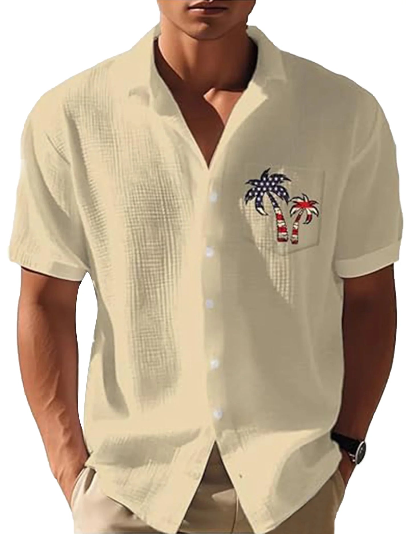 Mens Coconut Tree Flag Casual Shirt Short Sleeve Sport Shirt Fashion Summer Tops for Men Beach Summer Wedding Shirt