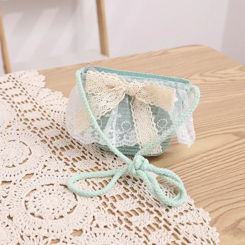 Summer Baby Girl Straw Hat Solid Color Lace Ruffle Kids Fisherman Cap Outdoor Beach Caps Sunshade Wide-brim Bucket Hats