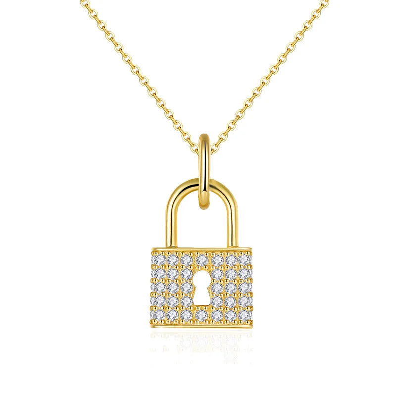 1pc s925 silver with 1.5mm*74pc full moissanite gold lock necklace