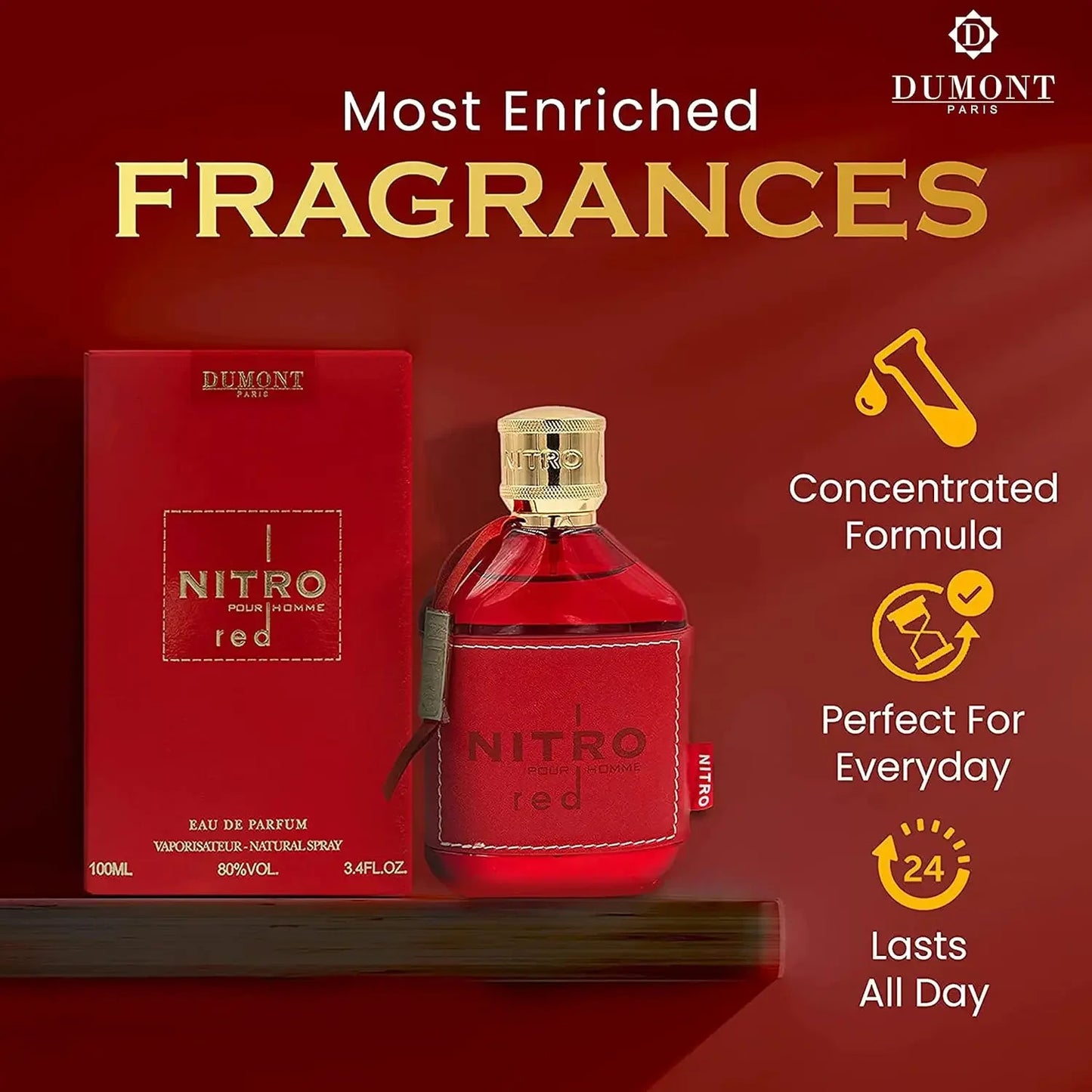 NITRO RED 3.4oz Eau De Parfum - Luxury Perfume for Men - Fruit, Woody, Floral & Masculine Fragrance - Long Lasting Cologne Mist