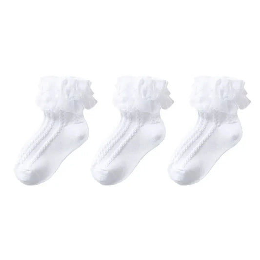3/6 Pairs Girls Lace Ruffle Socks Cotton Breathable Comfy Adorable Princess-Style Kids Dance-Ready Socks with Frilly Trim
