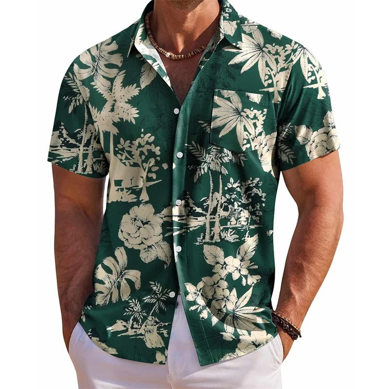 Men s Floral Print Short Sleeve Button Down Shirt with Chest Pocket for Casual Wear and Summer Outings Perfect for Beach and