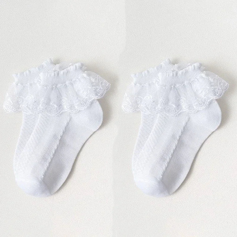 Mesh Socks Breathable Cotton Lace with Ruffle Princess Children Ankle Short Sock White Pink Yellow for Baby Girls Kids Toddler