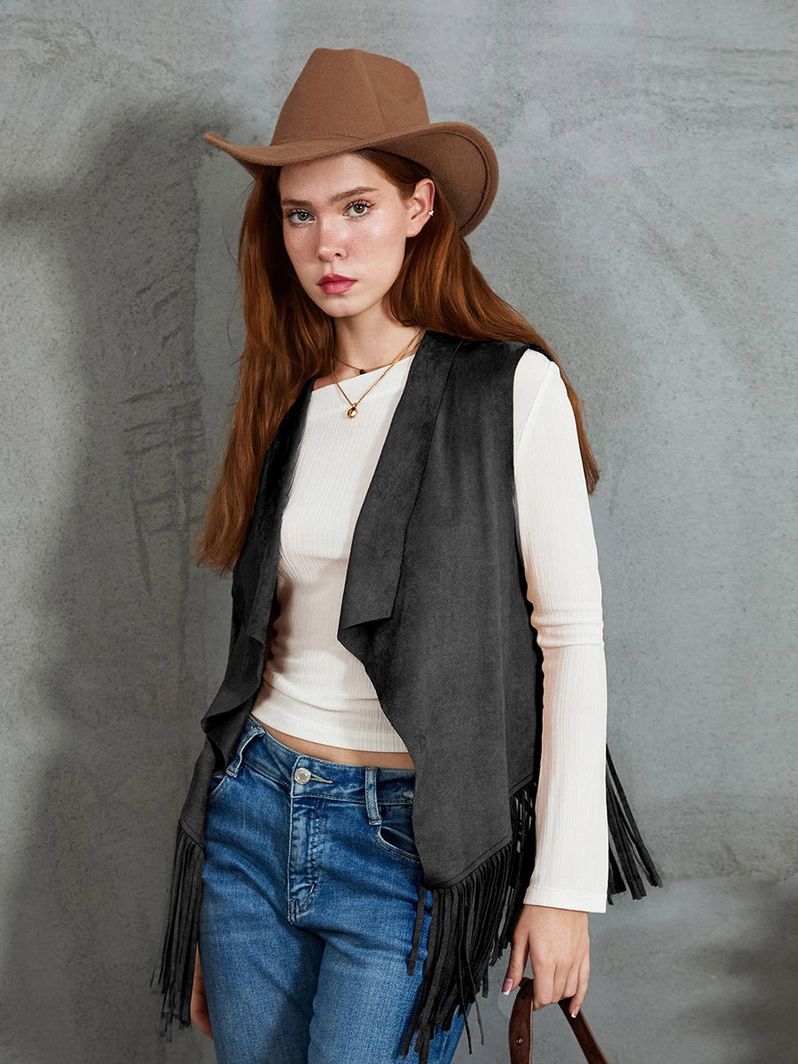 Vintage Fringe Jacket 60s Boho Chic Coat Retro Festival Outfit Western Cowgirl Outerwear Hippie Style Top