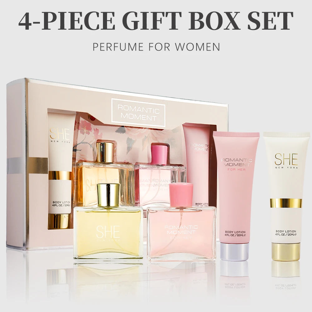 Eau de Parfum Spray and Body Lotion Gift Set Women's Fragrance Sets 2 Pc 3.4fl.oz EDP Spray and 2 Pc 4.1fl.oz Body Lotion ROMANT