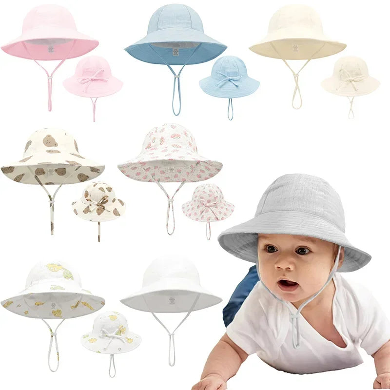 Adjustable Baby Summer Hat Muslin Children Panama Cap for Girls Boys 100% Cotton Kids Bucket Hat Outdoor Beach Infant Cap 1-3Y