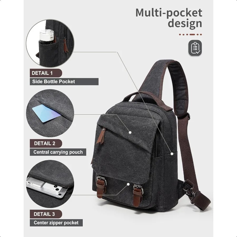 Menger bag for MenSmall Sling Crossbody Backpack Shoulder Bag for Men Women canvas Strap Backpack Sling Bag