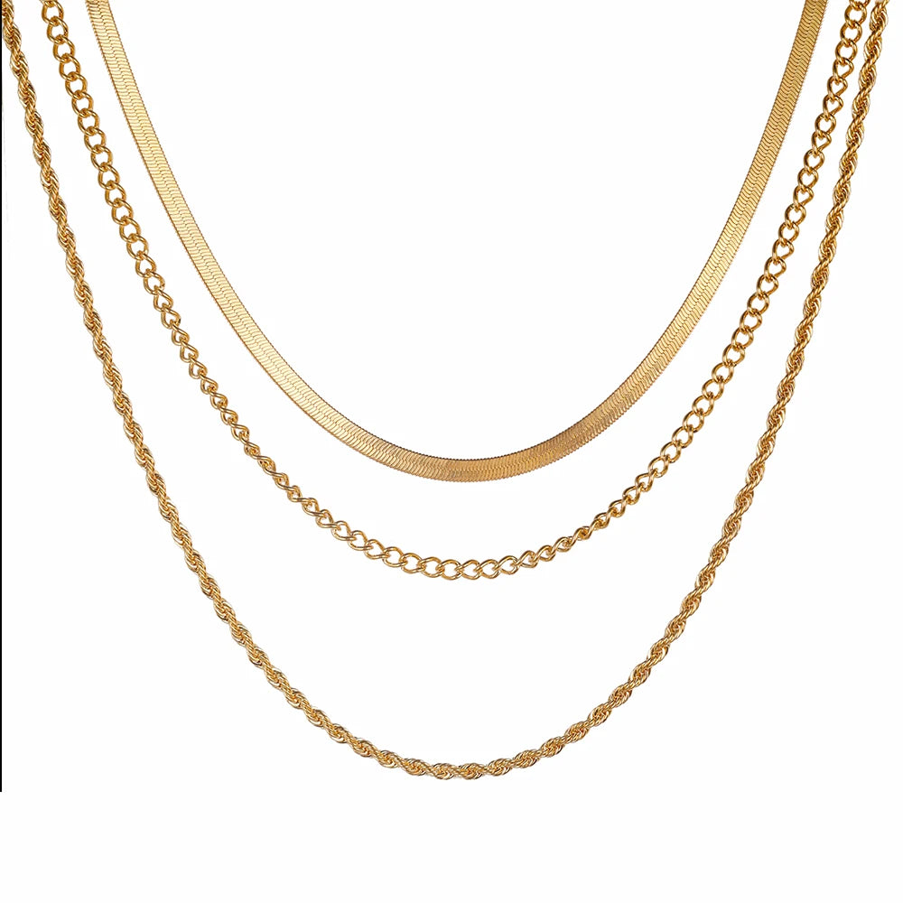 14k Gold Plated Chain Layered Necklace Separated Set for Women Statement Golden Metalic Waterproof Collar Necklace Jewelry Gift