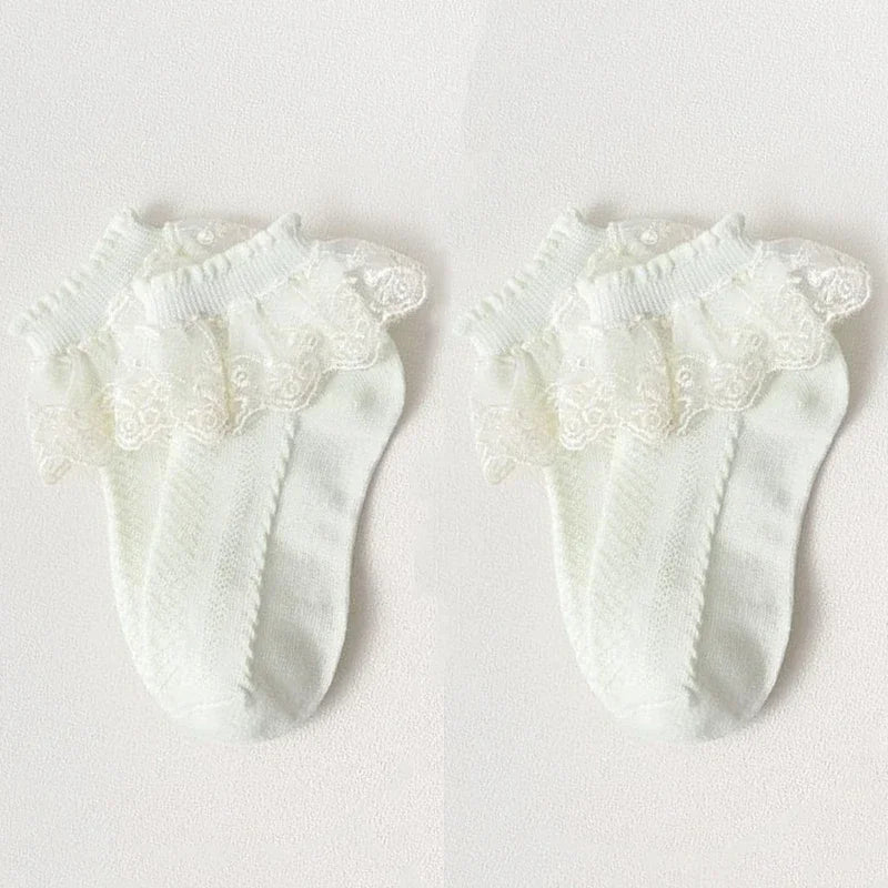 Mesh Socks Breathable Cotton Lace with Ruffle Princess Children Ankle Short Sock White Pink Yellow for Baby Girls Kids Toddler