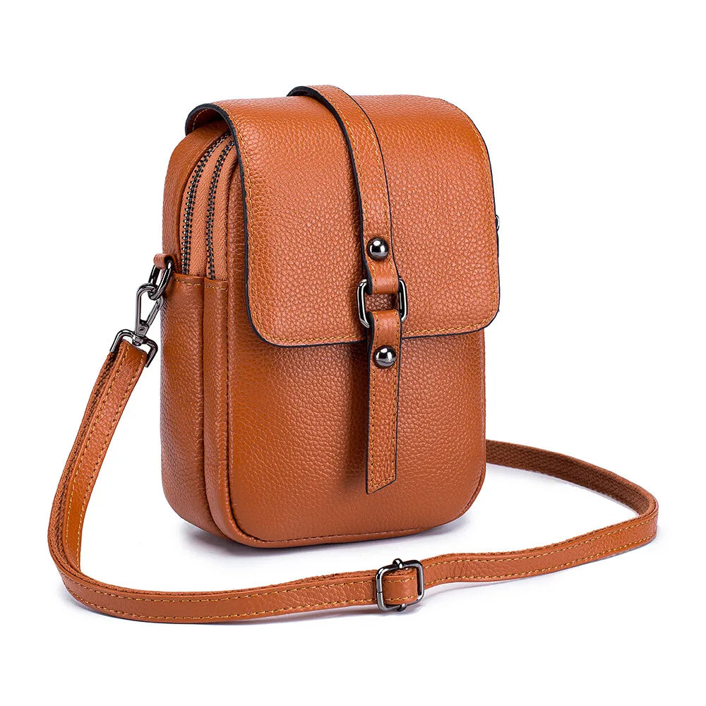 Women's Cross Body Shoulder Bag Genuine Leather Clutch Bag Large Capacity Zipper Wallet Handbag Adjustable Shoulder Strap Bag