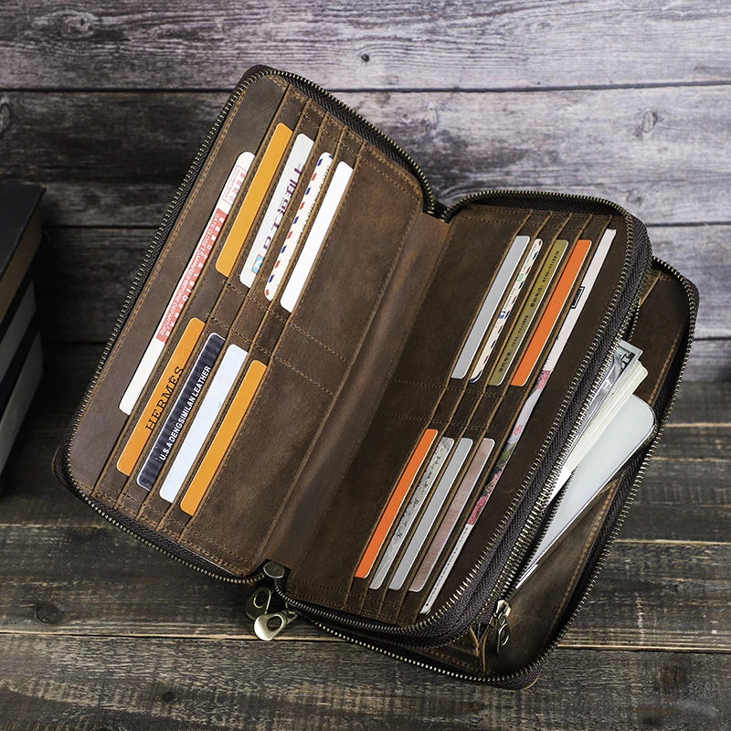 CONTACT'S Men's Clutch Designer Genuine Leather Male Handbag Double Zipper Long Purse Casual Wallet Bag Clutch High Quality
