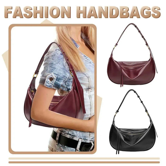 Women PU Shoulder Bag Vegan Leather Shoulder Purse Large Capacity Fashion Underarm Bag Stylish Dumpling Tote Outdoor Travel Bag