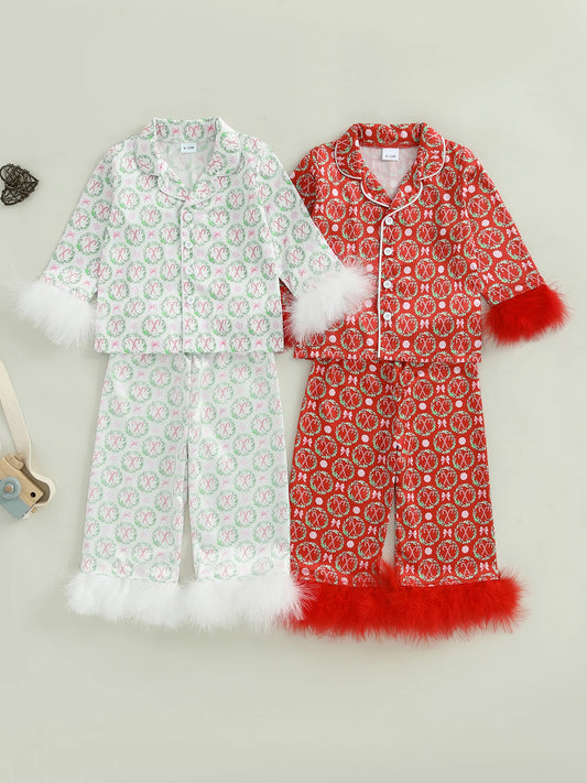 Kids 2-Piece Christmas Pajama Set with Reindeer Print Top and Matching Pants - Holiday Loungewear for Toddlers