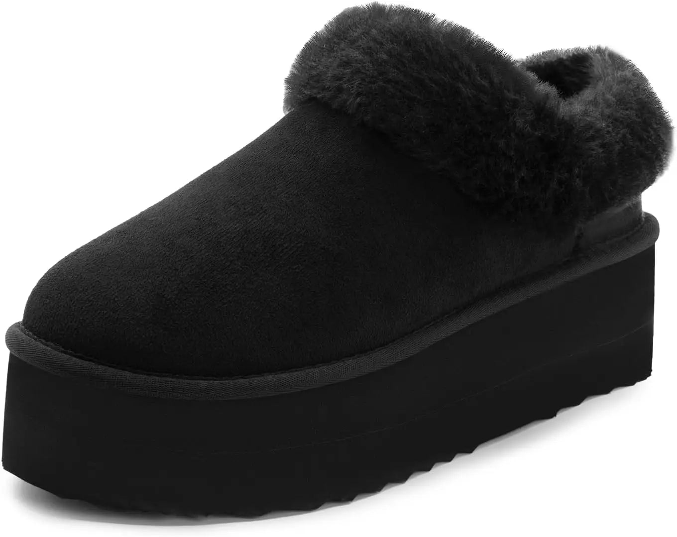 Women's Platform Slippers Fluffy House Slippers For Indoor And Outdoor Short Ankle Boot Fur Lined Clog Slippers