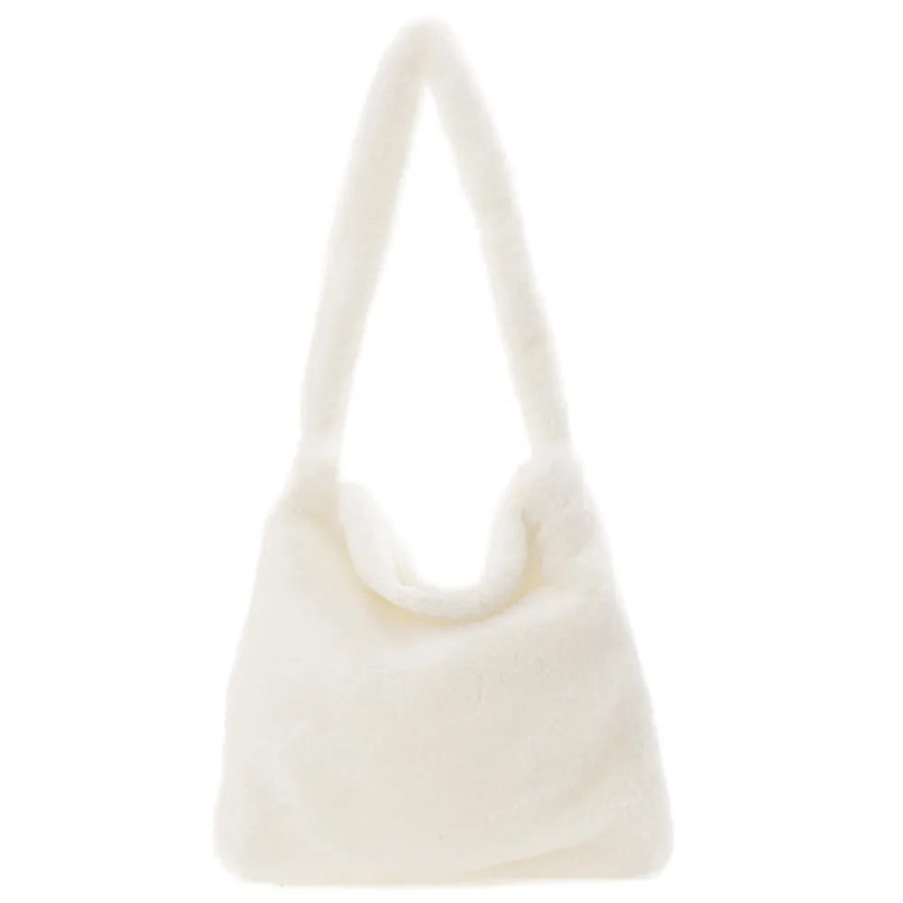 Women Fashion Plush Shoulder Bag Large Capacity Heart Fluffy Commuting Bag Simple Shopping Bag Furry Messenger Bag Chic Hobo Bag