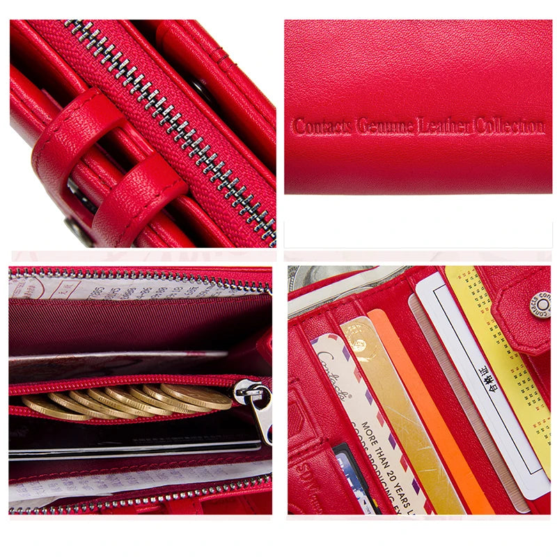 Contact'S Genuine Leather Short Wallet Women Fashion Small Coin Purse Zipper Hasp Card Holder Wallets for Women Portfel Damski
