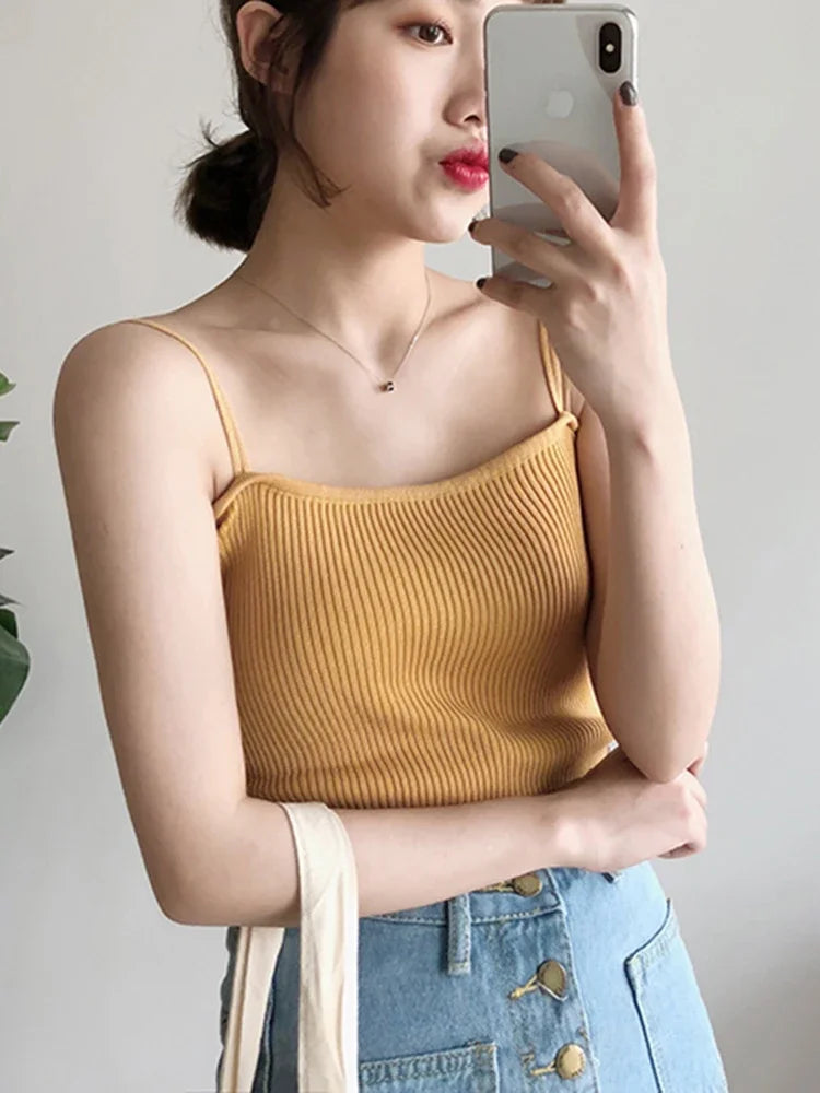 Casual Women Halter Crop Tops Summer Sleeveless Camis Backless Strap Tank Top Slim Solid Short Female Tube Cropped Vest