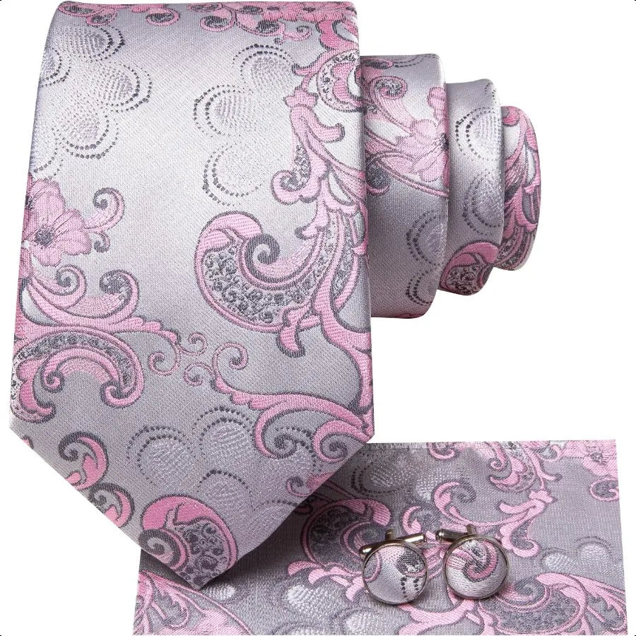Men's Tie Sets Silk Paisley Striped Necktie Pocket Square Cufflinks Sets Wedding Business Holiday