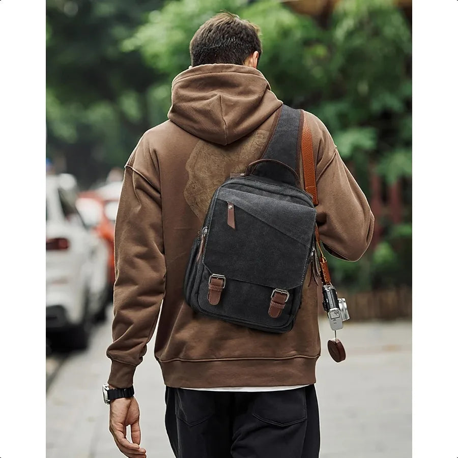 Menger bag for MenSmall Sling Crossbody Backpack Shoulder Bag for Men Women canvas Strap Backpack Sling Bag