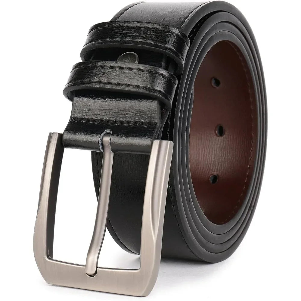 Men’s Casual Leather Jeans Belts 1 1/2” Wide Thick Alloy Prong Buckle Work Dress Belt for Men