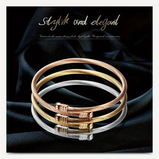 1pc Fashion Bracelet, Twisted Wire Design, Stainless Steel Material, Silvery And Golden Colors, Ideal Choice For Gift And Daily