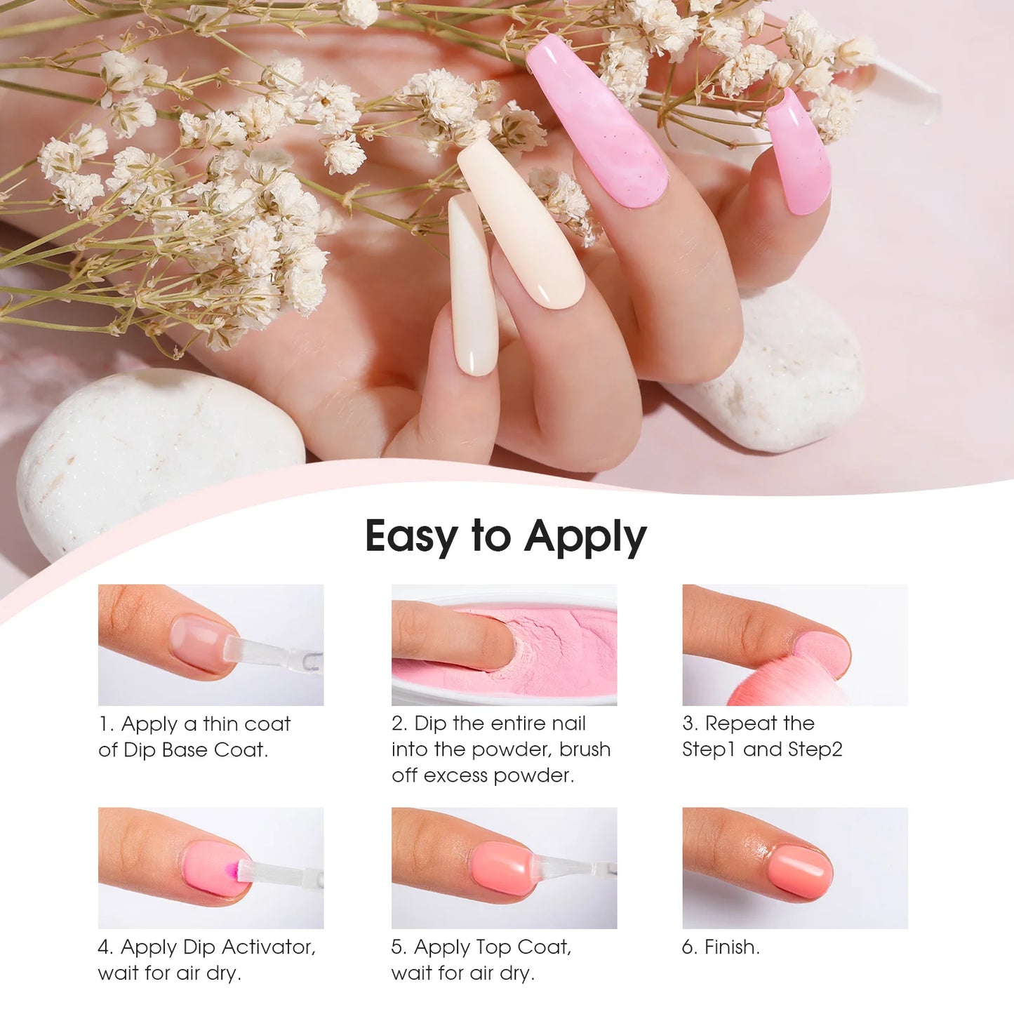 ROSALIND 6 Colors Dip Powder Nail Dip Powder Colors Liquid Set with Base&Top Dip Nails Powder Starter Kit