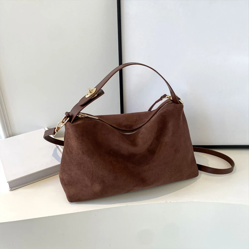 Women Suede Shoulder Bag Adjustable Strap Hobo Purse With Inner Pocket Satchel Purse Zipper Clutch Purse for Work Travel