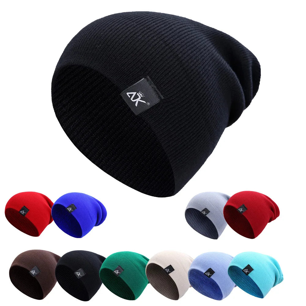 Windproof Stretchable Cotton Pullover Hat Autumn Winter Men Head Cap Warm Knitted Beanie Women Casual Hat For Cycling Walking