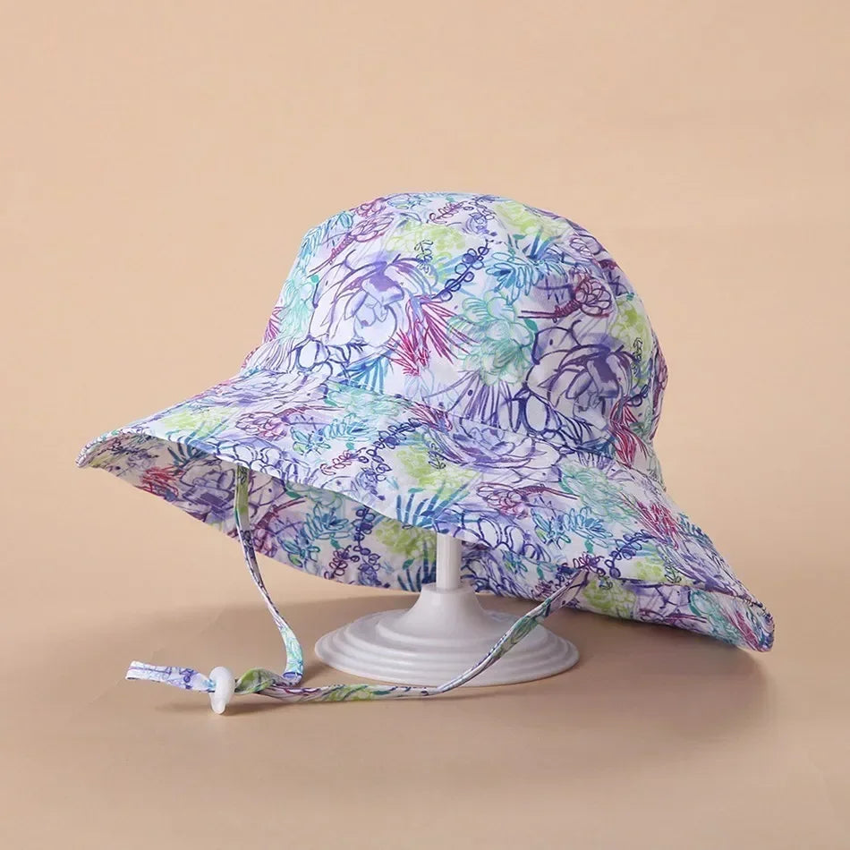 Children Hat Toddler Boys Girls Summer Cartoon Panama Sun Hat Baby Beach Fisherman Bucket Hat Kids Ear Cover Caps 0-8 Years