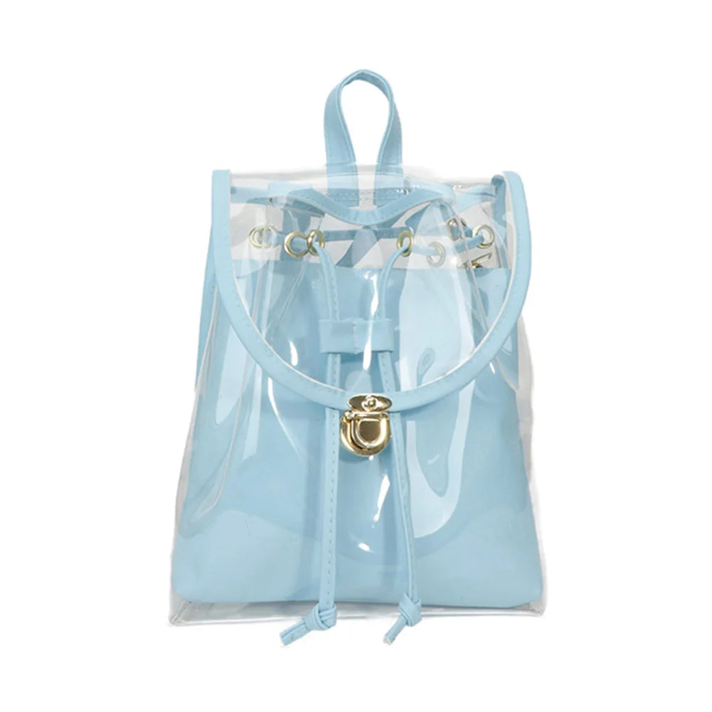 PVC Clear Backpack Waterproof Versatile Jelly Bag Large Capacity Transparent Laptop Rucksack Hiking Travel Camping Bag