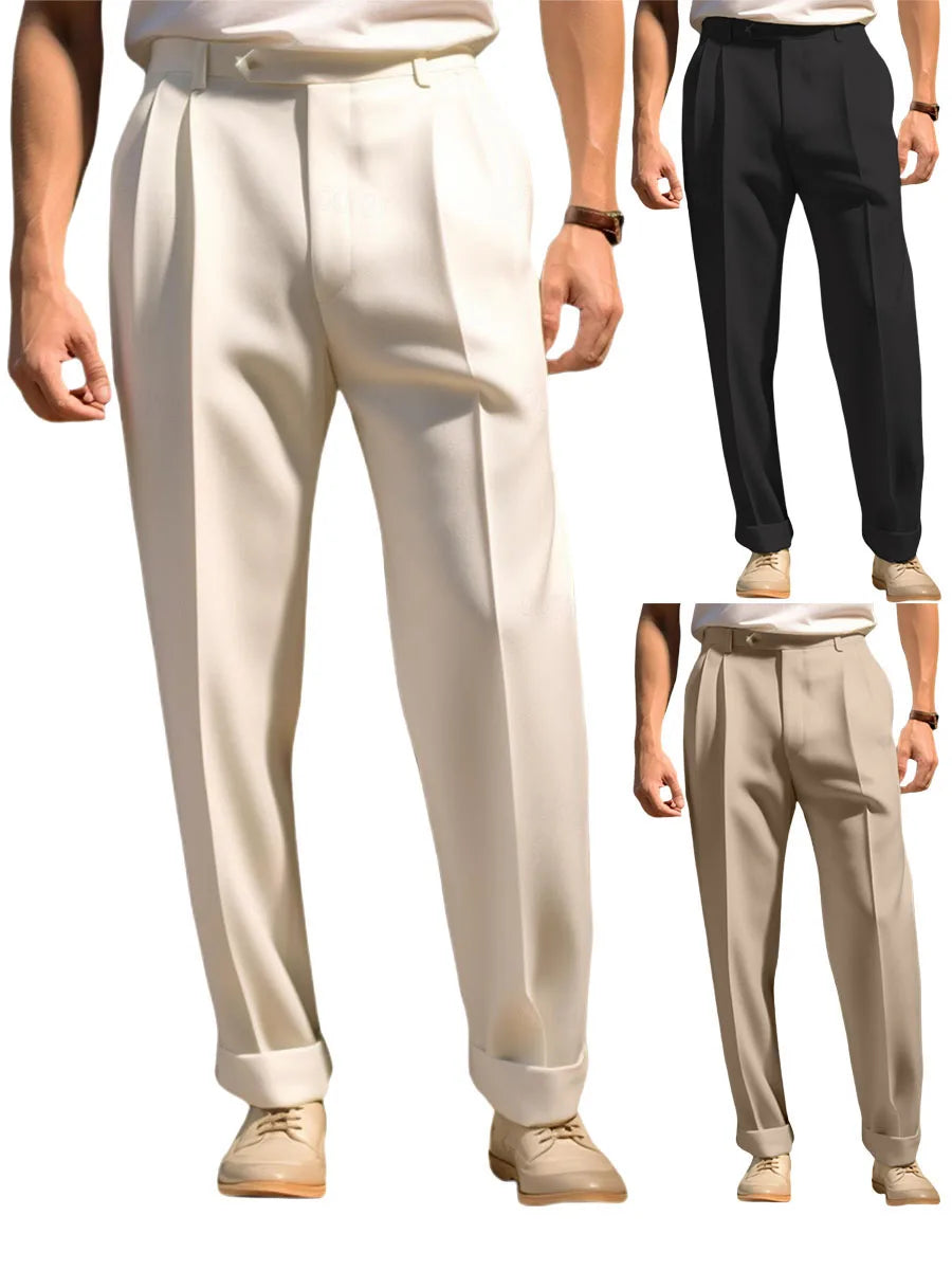 Men s Fit Dress Pants Solid Color Flat Front Trousers Classic Business Casual Suit Pants Modern Formal Wear Hemmed Bottoms