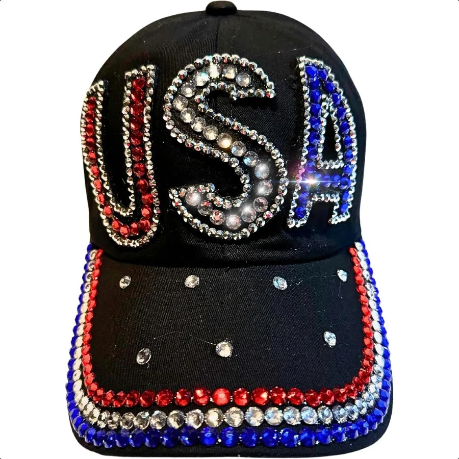 Popfizzy Rhinestone Baseball Cap for Women and Girls Fun Bedazzled Hats Cute Bling Denim and Diamond Hat Sparkly Gifts