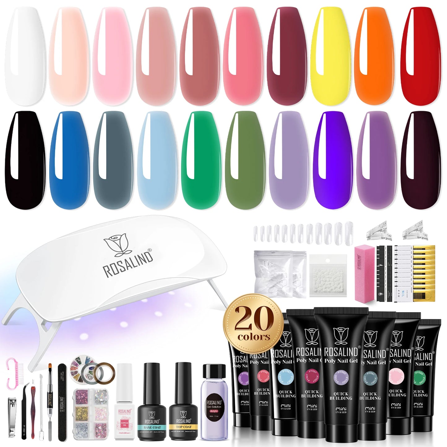 ROSALIND Poly Nail Gel Kit with Mini UV Nail Lamp Crystal Gel for Nail Strengthener Design
