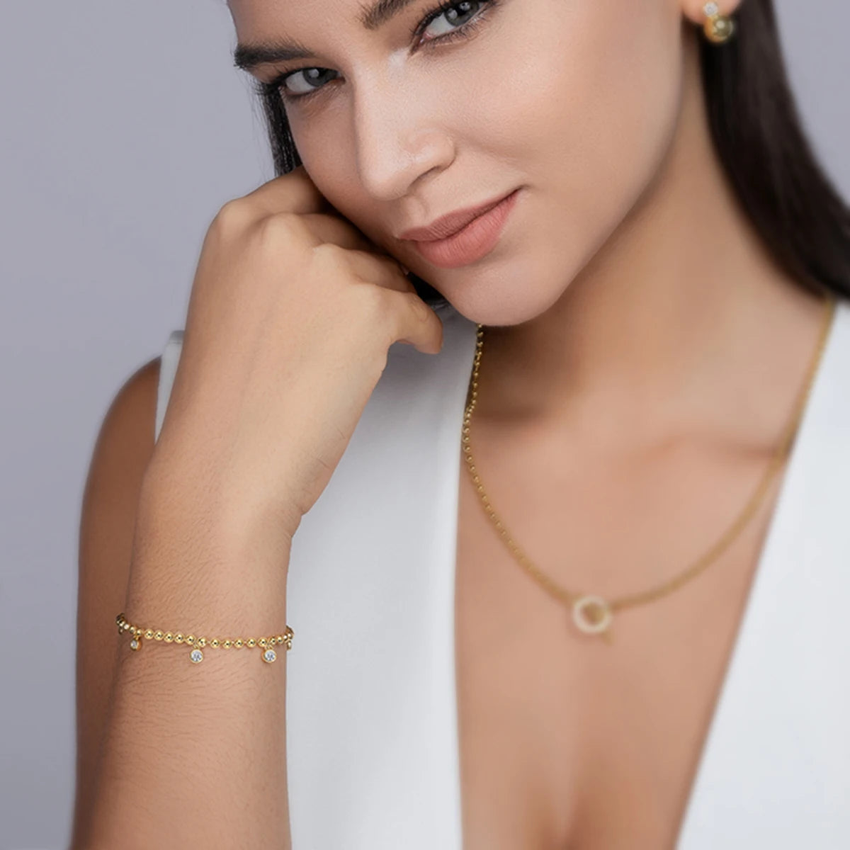 JIUZUAN Moissanite Bracelet Gold Plated Beaded Chain 925 Sterling Silver Fashion Jewelry for Women Comes with GRA Certificate