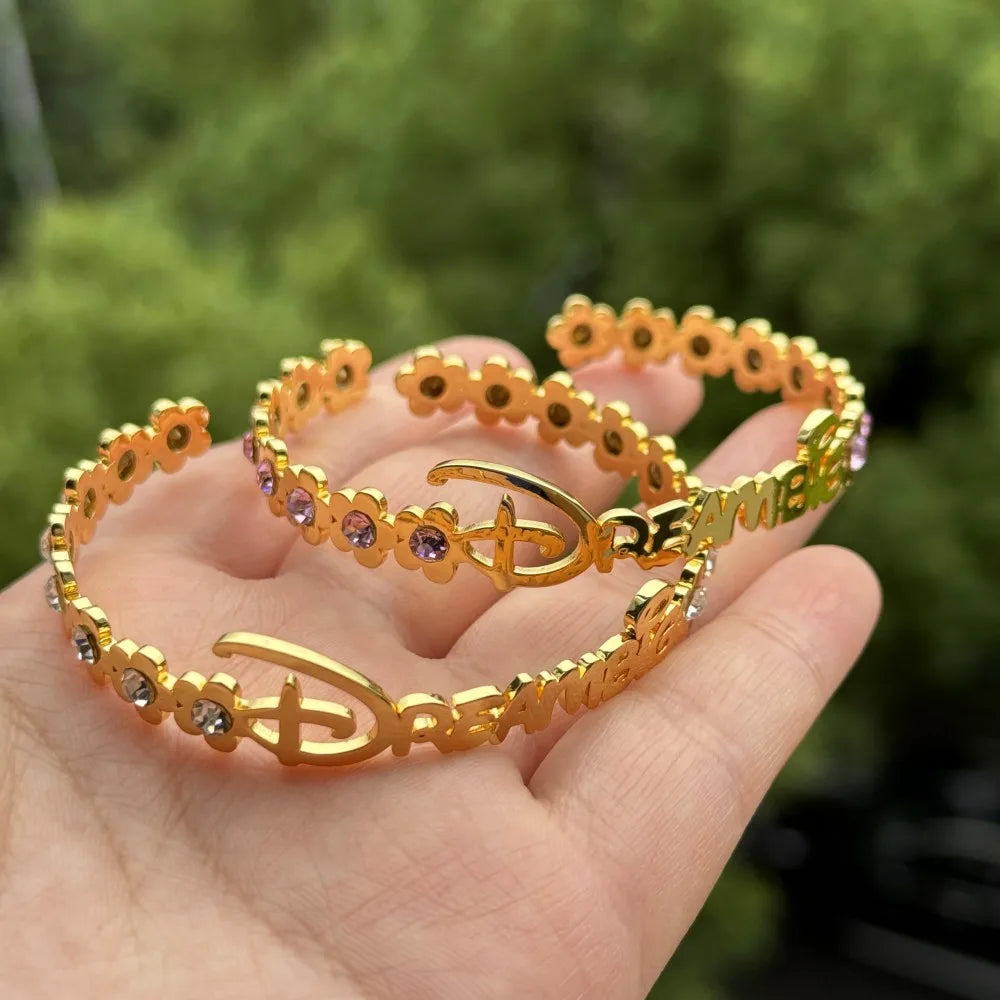 DUOYING Custom Letter Bangle Floral Customised Birthstone Bracelet Colorful Stainless Steel Gold Jewelry For Baby Girl Gift