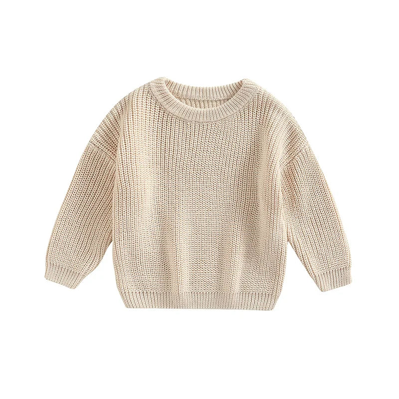 Infant Toddler Crew Neck Sweaters Cozy Long Sleeve Knit Pullovers in Vibrant Solid Colors for Little Ones