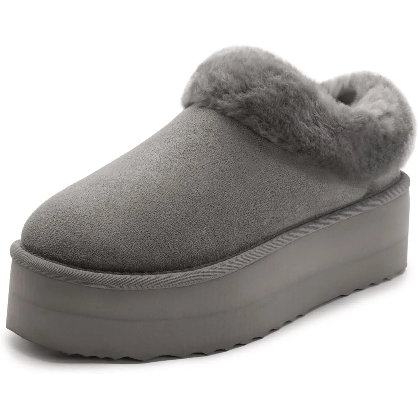 Women's Platform Slippers Fluffy House Slippers For Indoor And Outdoor Short Ankle Boot Fur Lined Clog Slippers