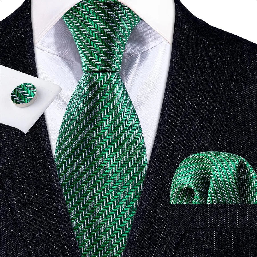 Barry.Wang Designer Classic Ties for Men Set Formal Pocket Square Cufflink Check Plaid