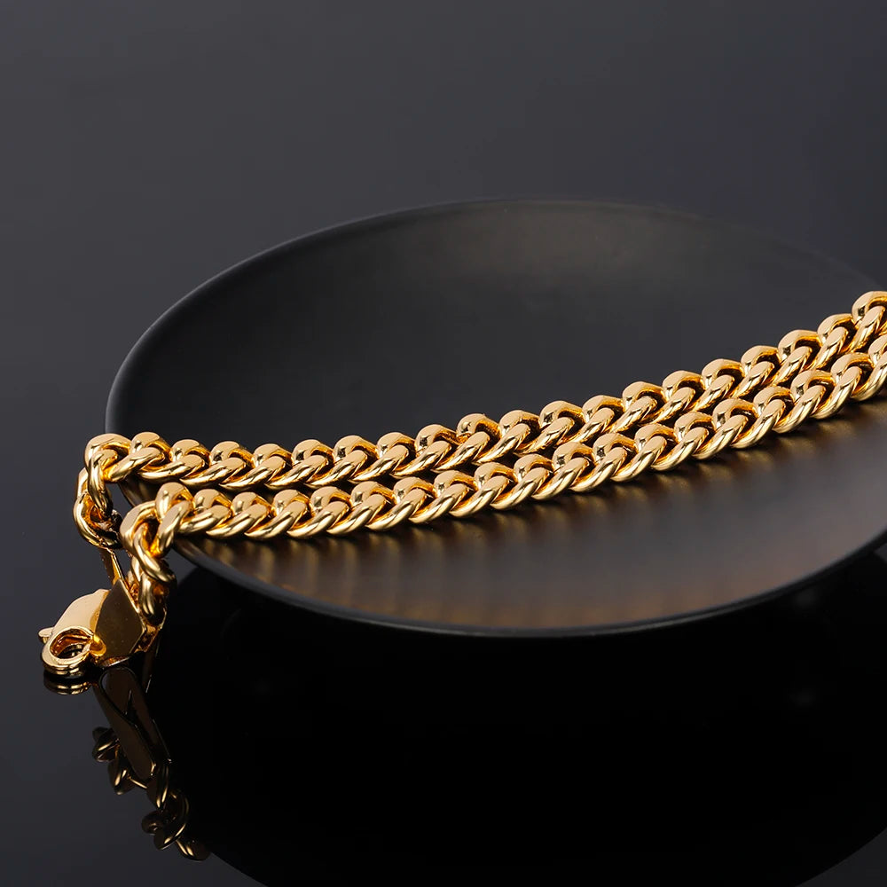 18K Gold Plated Bracelet 925 Sterling Silver Jewelry 5mm Miami Cuban Chain 20cm for Men Women Gifts Punk Style Waterproof USA