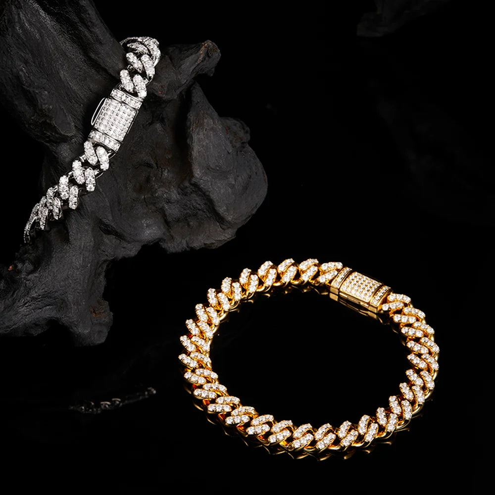 1pc S925 Sterling Silver with Moissanite 12mm Cuban Bracelet for Men and Women | Gemstone Jewelry | Gifts for Him | Gifts for He