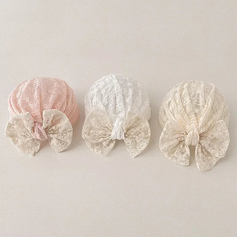 Summer Thin Baby Hats Turban Cute Bow Lace Newborn Boy Girl Indian Caps Infant Baby Headwear Kids Accessories Photography Props