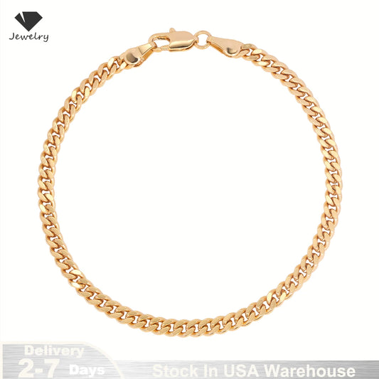 18K Gold Plated Bracelet 925 Sterling Silver Jewelry 5mm Miami Cuban Chain 20cm for Men Women Gifts Punk Style Waterproof USA